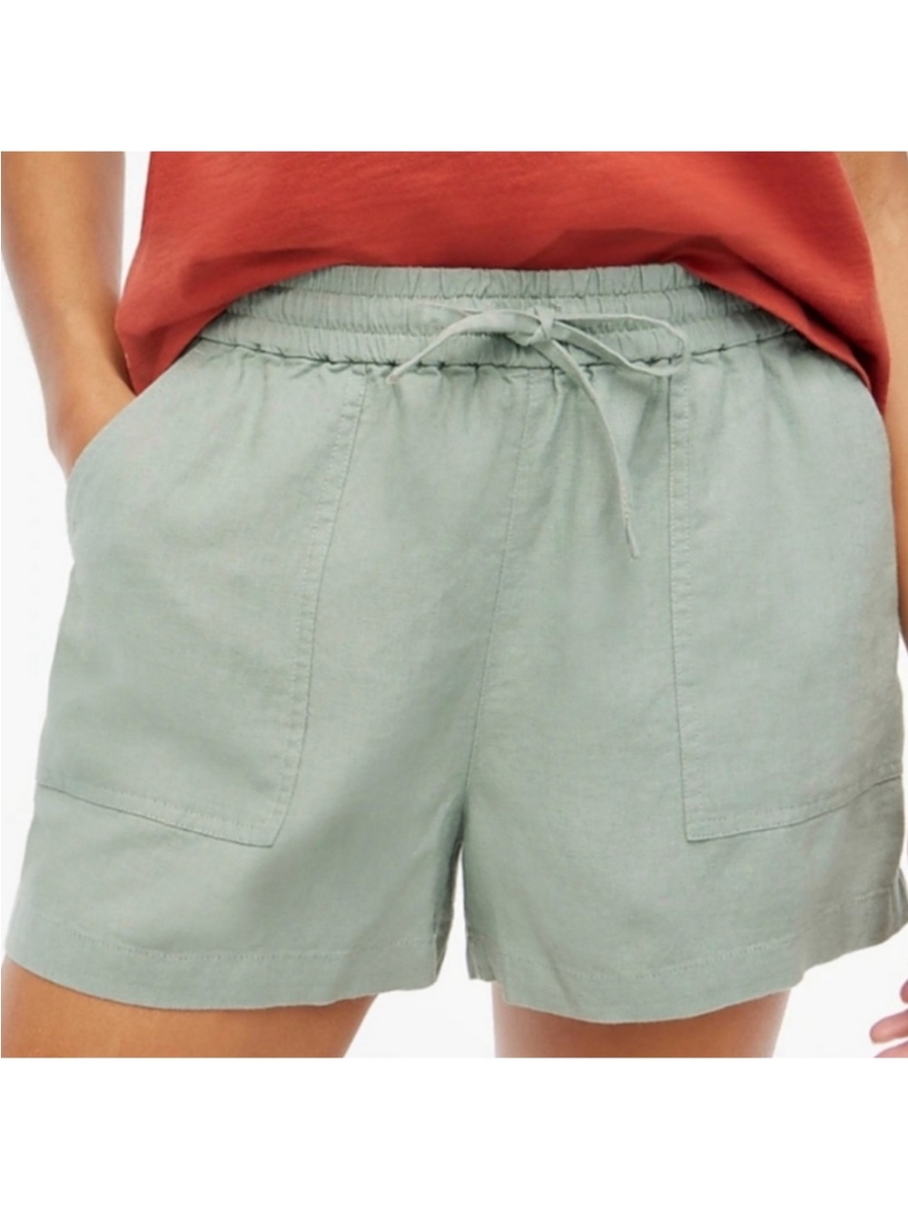J Crew Factory Linen Blend Sage Green Drawstring Shorts